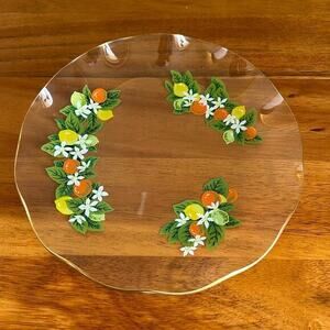 Vintage MCM lemon lime and orange citrus print plate‎ gold edge